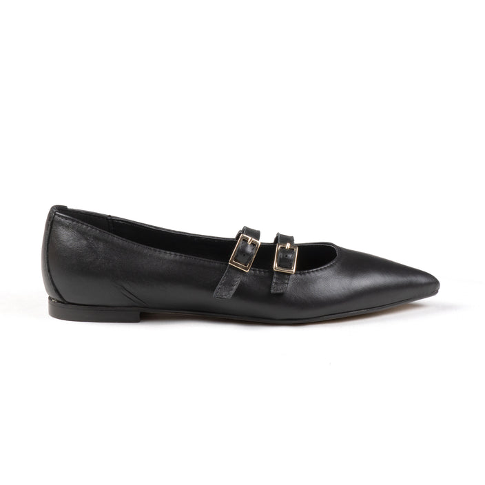 Nova Mary Jane Flats in Soft Leather Black