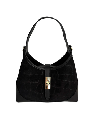 Serene Mini — Croco Black suede shoulder bag | Made in Italy · Michele Lopriore