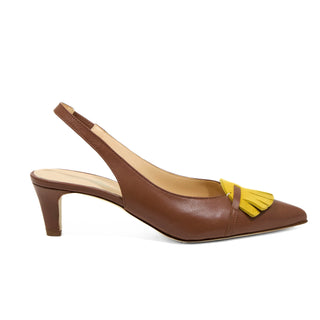 Charlotte Kitten Heels Slingback — Tan Mustard | Michele Lopriore