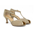 Gemma T Lace Pump — Beige Suede side view | Michele Lopriore