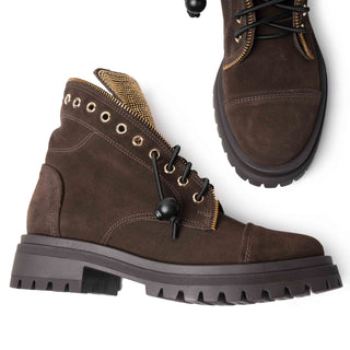 Strass Combat Boot — Suede Brown main | Made in Italy · Michele Lopriore