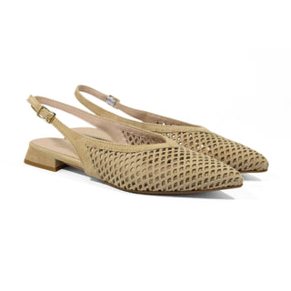 Genny Slingback Flats — Camel Suede | Michele Lopriore