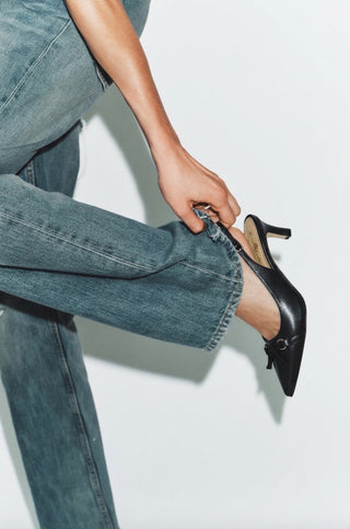 Valentina Kitten Heels Slingback — Black Leather | Made in Italy · Michele Lopriore