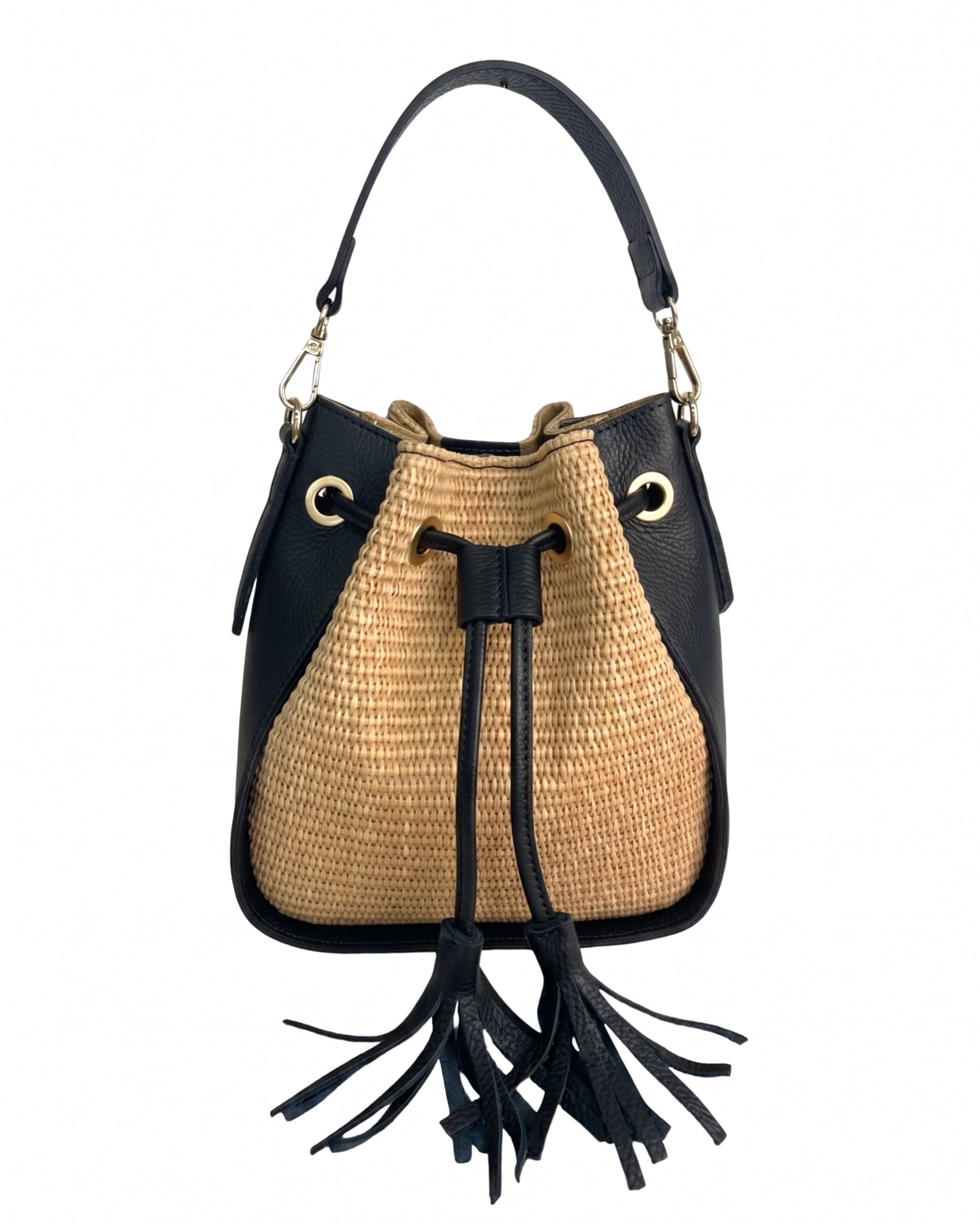 ミヤサコスポーツバック Raffia & Nappa Leather Bucket Bag | Michele Lopriore