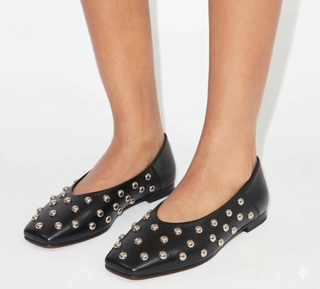 Elisa Studs Ballet Flat — Black Leather | Made in Italy · Michele Lopriore