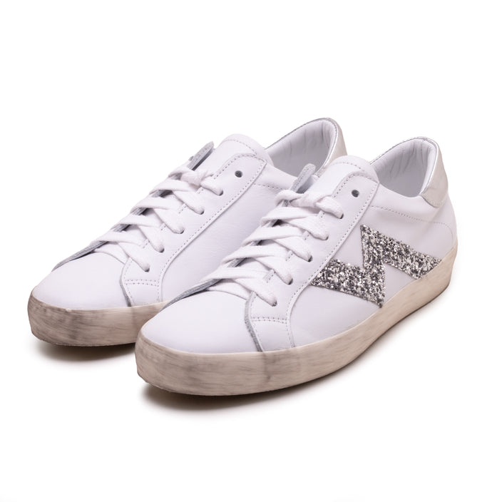 Leather White / glitter silver