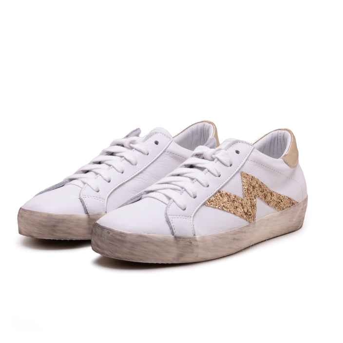 Leather White / glitter platinum