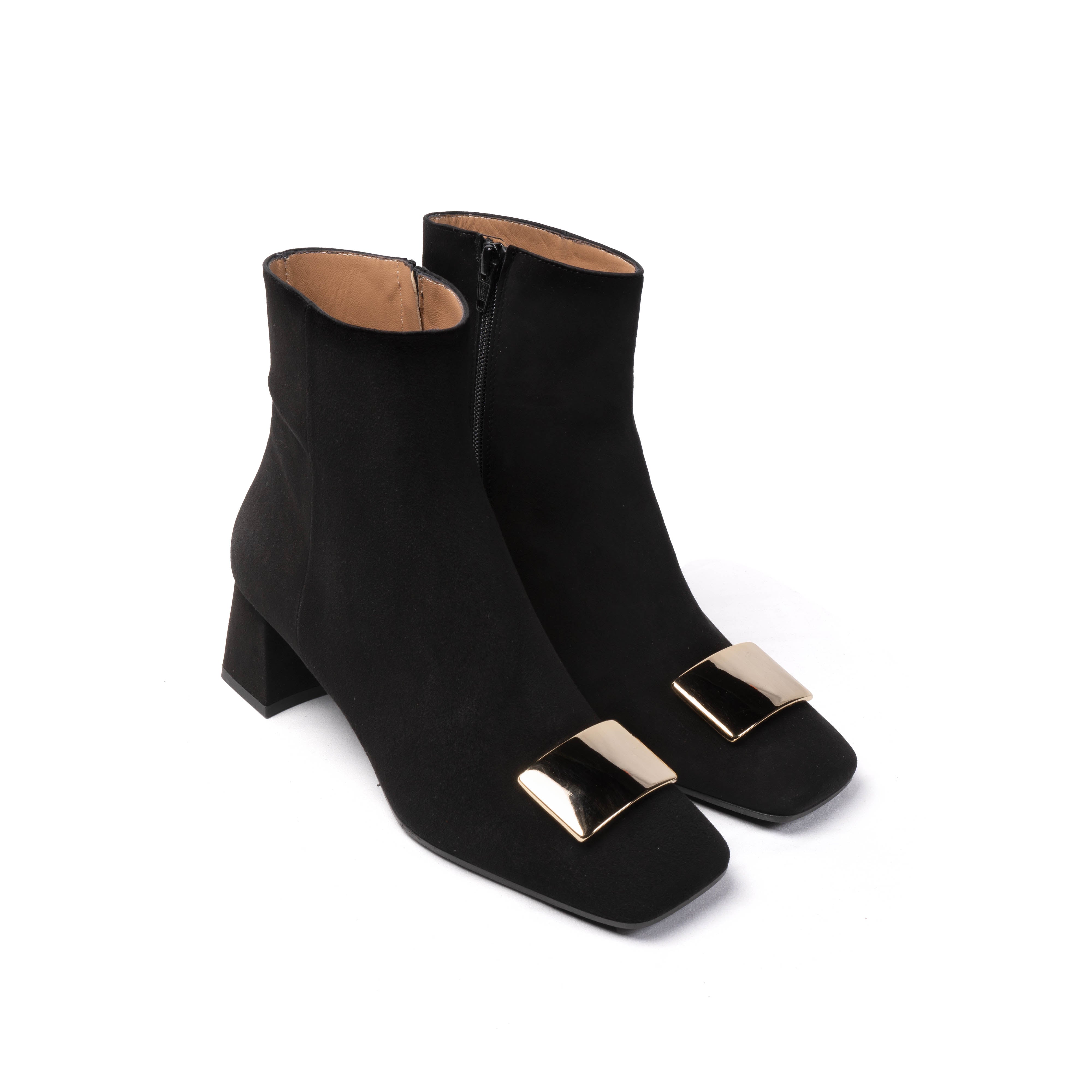 Melania Square-Toe Block-Heel Ankle Boot | Michele Lopriore