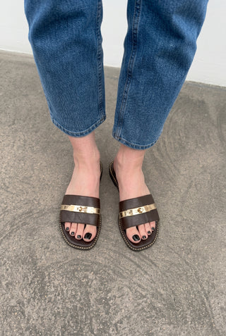 Capri Slides — Cocoa Gold Leather | Made in Italy · Michele Lopriore
