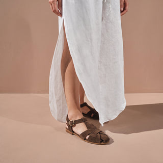 Toscana T Strap Sandals — Bitter Suede | Made in Italy · Michele Lopriore