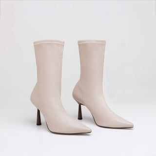 Selena Elastic Ankle Bootie — Beige Elastic Leather | Made in Italy · Michele Lopriore
